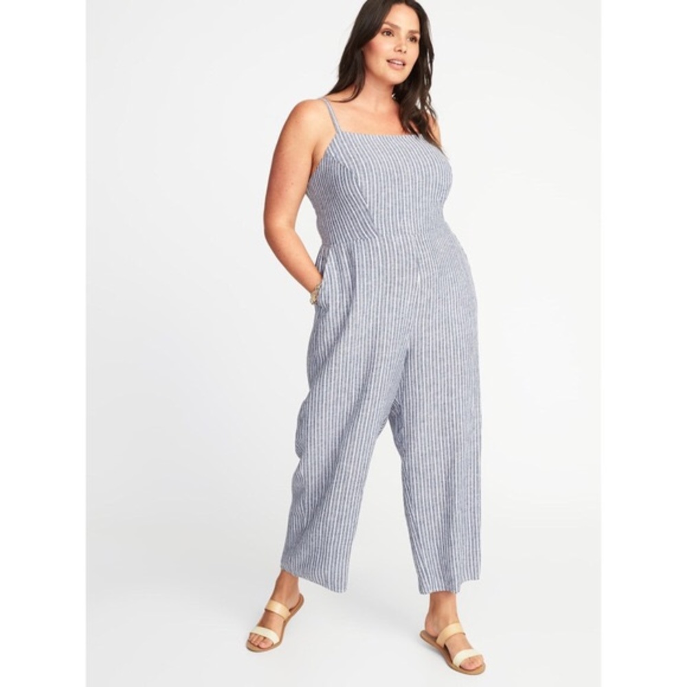 Old Navy Chambray Striped Spaghetti Strap Jumpsuit